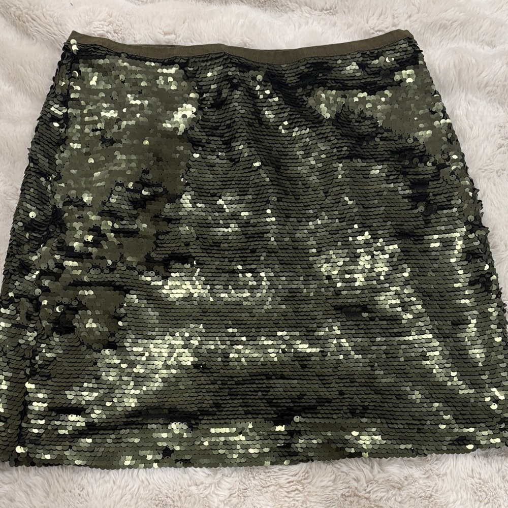 Loft Sequin Olive Green Skirt Size 8